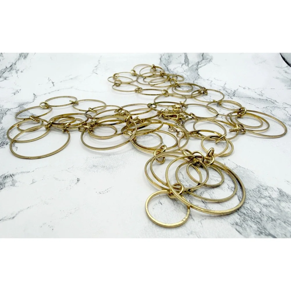 Long Gold‎ Circle Link Statement Necklace 37